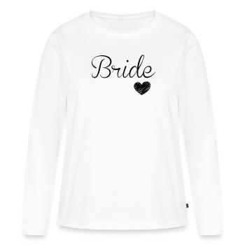 lettrage « Bride », - T-shirt manches longues Premium bio Femme - blanc - Devant - Julia (174cm)