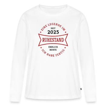 Retraite 2025 Enfin un cadeau de retraite pour les retraités - T-shirt manches longues Premium bio Femme - blanc - Devant - Julia (174cm)