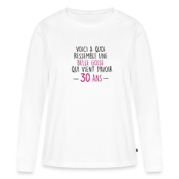 30 ans - femme - T-shirt manches longues Premium bio Femme - blanc - Devant - Julia (174cm)