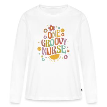 Une infirmière groovy - T-shirt manches longues Premium bio Femme - blanc - Devant - Julia (174cm)