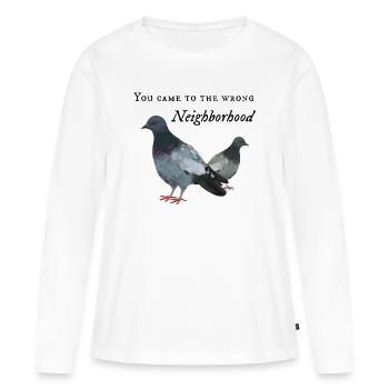 Pigeon dans le mauvais quartier - T-shirt manches longues Premium bio Femme - blanc - Devant - Julia (174cm)