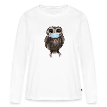 Chouette avec protection de la bouche et du nez - T-shirt manches longues Premium bio Femme - blanc - Devant - Julia (174cm)