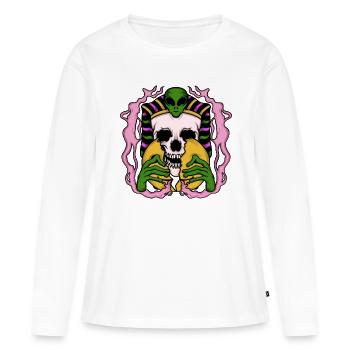 Alien Anubis Skull Egypt Tshirt - T-shirt manches longues Premium bio Femme - blanc - Devant - Julia (174cm)
