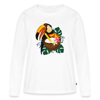 Été toucan avec soleil - T-shirt manches longues Premium bio Femme - blanc - Devant - Julia (174cm)
