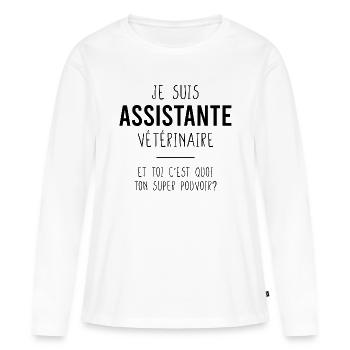 Assistante Vétérinaire / Auxiliaire Véto - T-shirt manches longues Premium bio Femme - blanc - Devant - Julia (174cm)
