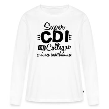 Collègue Durée Indéterminée CDI Cadeau T-shirt Mug - T-shirt manches longues Premium bio Femme - blanc - Devant - Julia (174cm)
