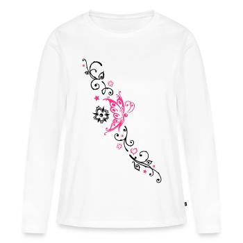 Butterfly with tribal ornament and flowers - Women's Premium Organic Long Sleeve Shirt - white - Front - Julia (174cm)
