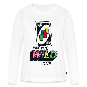 UNO™ I'm The Wild One Meme Vier-Ziehen-Karte - Frauen Premium Bio Langarmshirt - Weiß - Vorne - Julia (174cm)