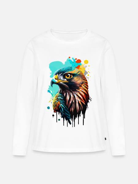 Falke Farbenfroh - Bunter Falke - Habicht Vogel - Frauen Premium Bio Langarmshirt - Weiß