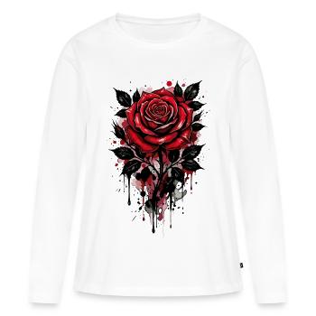 Rose, Rote Rose, Rose & Blumen - Frauen Premium Bio Langarmshirt - Weiß - Vorne - Julia (174cm)