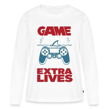 Game Over Vies Extras Gamer Spruch - T-shirt manches longues Premium bio Femme - blanc - Devant - Julia (174cm)