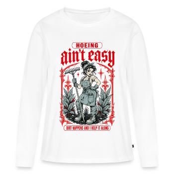 Houer n’est pas facile La terre s’installe Jardiner - T-shirt manches longues Premium bio Femme - blanc - Devant - Julia (174cm)