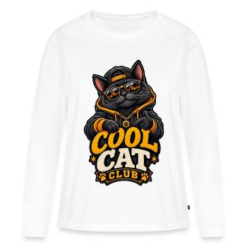 Chaton streetwear du Cool Cat Club - T-shirt manches longues Premium bio Femme - blanc - Devant - Julia (174cm)