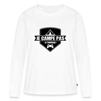 je campe pas je temporise,call of ,gamer - T-shirt manches longues Premium bio Femme - blanc - Devant - Julia (174cm)