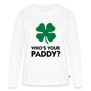 Qui est votre paddy? - T-shirt manches longues Premium bio Femme - blanc - Devant - Julia (174cm)