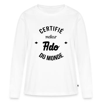 adolescent / enfant / ado / adolescente - T-shirt manches longues Premium bio Femme - blanc - Devant - Julia (174cm)