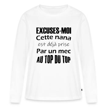 Excuses moi cette nana est déjà prise par un mec - T-shirt manches longues Premium bio Femme - blanc - Devant - Julia (174cm)