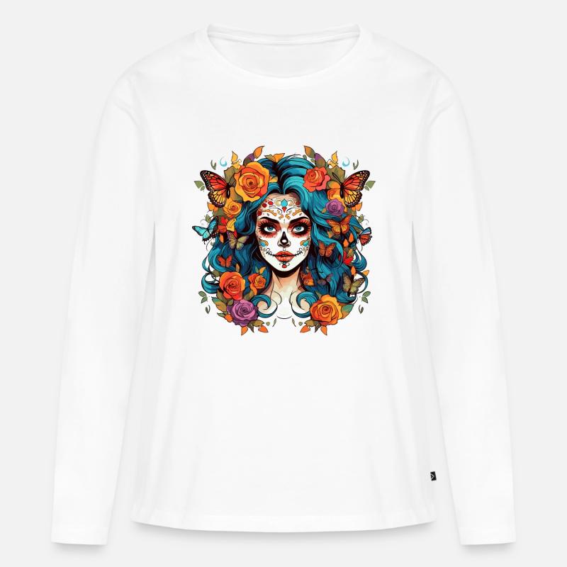 Skull - Frauen Premium Bio Langarmshirt - Weiß