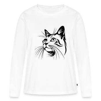 Cat, Cat Motif, Cat Face - Women's Premium Organic Long Sleeve Shirt - white - Front - Julia (174cm)