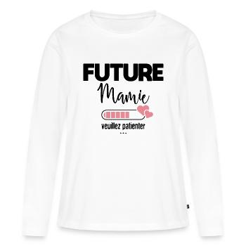 Future mamie veuillez patienter - T-shirt manches longues Premium bio Femme - blanc - Devant - Julia (174cm)