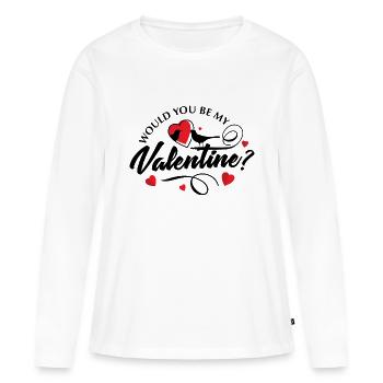 Wanna Be My Valentine? Valentine's Day Amour - T-shirt manches longues Premium bio Femme - blanc - Devant - Julia (174cm)