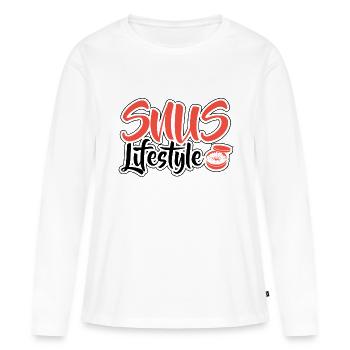 Snus sans fumée anti-fumeurs nicotiniques non-fumeurs - T-shirt manches longues Premium bio Femme - blanc - Devant - Julia (174cm)