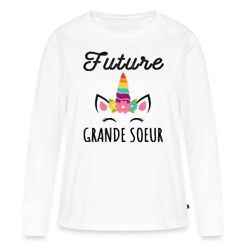 Future grande soeur annonce naissance bébé licorne - T-shirt manches longues Premium bio Femme - blanc - Devant - Julia (174cm)