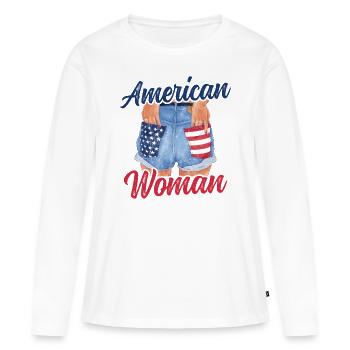 American Woman Denim Shorts - Frauen Premium Bio Langarmshirt - Weiß - Vorne - Julia (174cm)