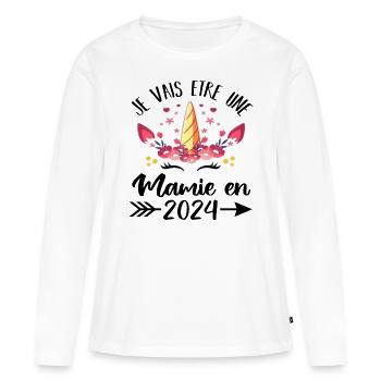 Mamie en 2024 cadeau licorne pour grand-mère - T-shirt manches longues Premium bio Femme - blanc - Devant - Julia (174cm)