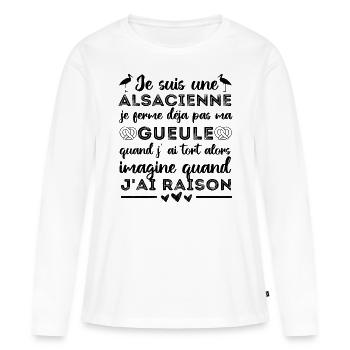Je suis une Alsacienne humour Alsace cadeau - T-shirt manches longues Premium bio Femme - blanc - Devant - Julia (174cm)