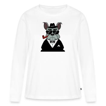 sinistre Français Bulldog Mafia Trend - T-shirt manches longues Premium bio Femme - blanc - Devant - Julia (174cm)