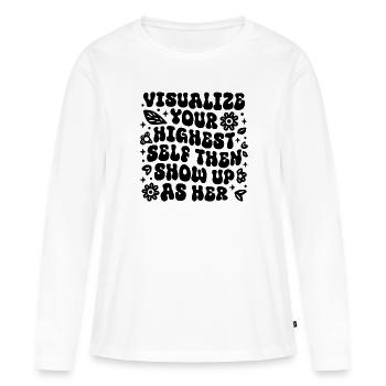 Affirmationen zum Gesetz der Anziehung visualisieren - Frauen Premium Bio Langarmshirt - Weiß - Vorne - Julia (174cm)