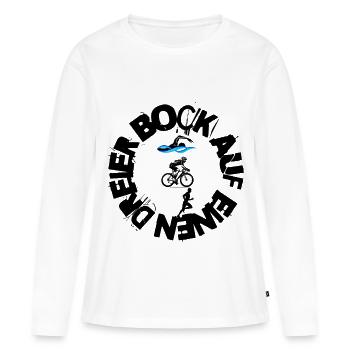 Schwimmen - Radfahren - Laufen = TRIATHLON - Frauen Premium Bio Langarmshirt - Weiß - Vorne - Julia (174cm)