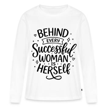 Behind every successful woman – Woman Power - Frauen Premium Bio Langarmshirt - Weiß - Vorne - Julia (174cm)