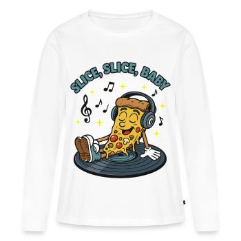 Slice Slice Baby – Lustiges Pizza Retro Comic Moti - Frauen Premium Bio Langarmshirt - Weiß - Vorne - Julia (174cm)