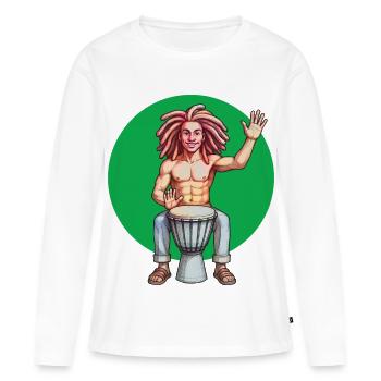DJEMBE – Ton & Bild - Frauen Premium Bio Langarmshirt - Weiß - Vorne - Julia (174cm)