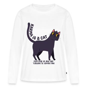 Karma is a Cat - Women's Premium Organic Long Sleeve Shirt - white - Front - Julia (174cm)
