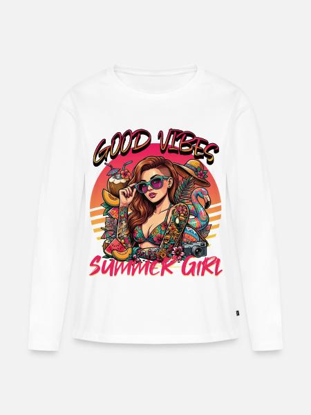 Gute Vibes Summer Girl - Frauen Premium Bio Langarmshirt - Weiß