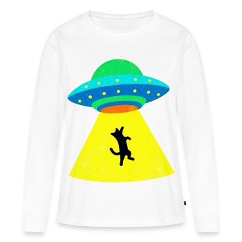 Cat est kidnappée par un OVNI - T-shirt manches longues Premium bio Femme - blanc - Devant - Julia (174cm)