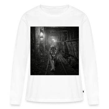 Wildcat Mine Noir Série Vintage Animal Crime - T-shirt manches longues Premium bio Femme - blanc - Devant - Julia (174cm)