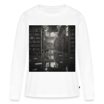 Bibliothèque Lost Place Art Noir Blanc Héron - T-shirt manches longues Premium bio Femme - blanc - Devant - Julia (174cm)