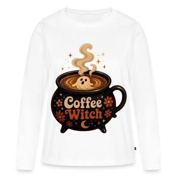 T-shirt Sorcière Sorcière du Café Chaudron Fantôme du Café - T-shirt manches longues Premium bio Femme - blanc - Devant - Julia (174cm)