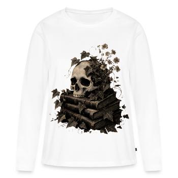 Skull on Books T-Shirt Dark Academia Goth - Women's Premium Organic Long Sleeve Shirt - white - Front - Julia (174cm)
