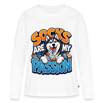 Husky sibérien - T-shirt manches longues Premium bio Femme - blanc - Devant - Julia (174cm)