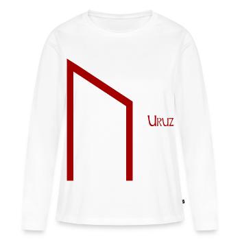 Rune Uruz nommée Rouge – Viking Futhark Norse - T-shirt manches longues Premium bio Femme - blanc - Devant - Julia (174cm)
