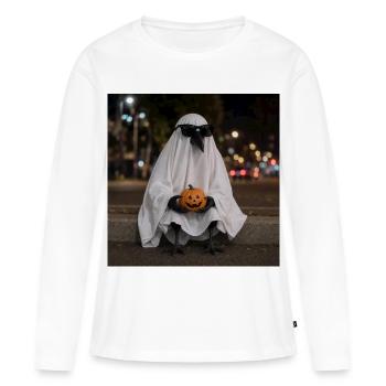 Rabe Gespenst Sonnenbrille T-Shirt Halloween - Frauen Premium Bio Langarmshirt - Weiß - Vorne - Julia (174cm)