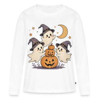 Chemise Ghosts mignonne pour enfants et femmes - T-shirt manches longues Premium bio Femme - blanc - Devant - Julia (174cm)