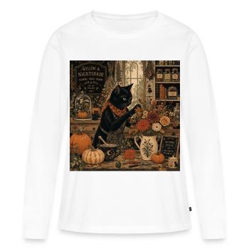 Schwarze Katze Blumen Laden T-Shirt Vintage Goth - Frauen Premium Bio Langarmshirt - Weiß - Vorne - Julia (174cm)