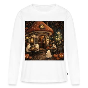 Café Maison Champignon Murale rétro Décoration d’automne des Fantômes - T-shirt manches longues Premium bio Femme - blanc - Devant - Julia (174cm)
