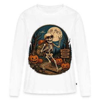 Fan rétro rétro d’extérieur vintage de citrouille squelette d’Halloween - T-shirt manches longues Premium bio Femme - blanc - Devant - Julia (174cm)